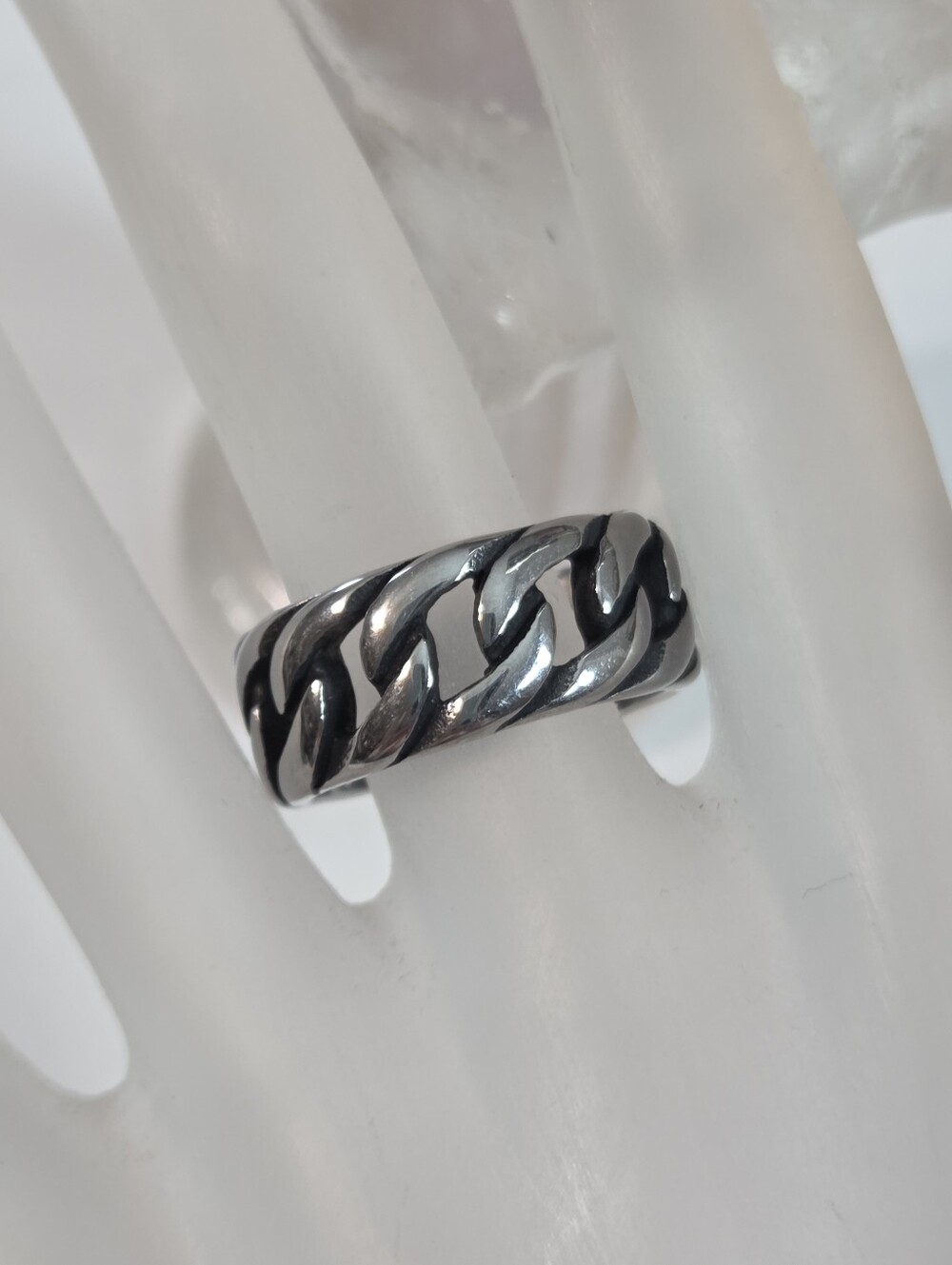 stainless steal Chunky Silver Chain Link Ring mens sz 10 brutalist masculine